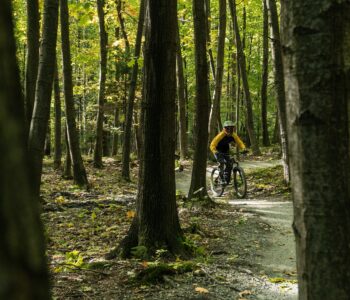 Rower enduro na szlaku w Bielsku-Białej w 2025 roku – widok na Beskidy z trasą Twister w tle.